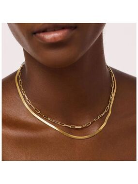 NWT - Ana Luisa Ina Herringbone Chain Necklace 17" 14K Gold Plated + $30 coupon